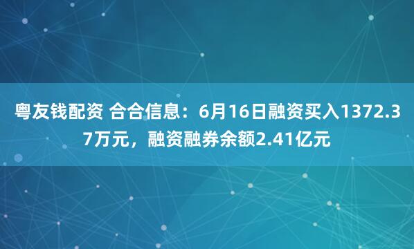 粤友钱配资 合合信息：6月16日融资买入1372.37万元，融资融券余额2.41亿元